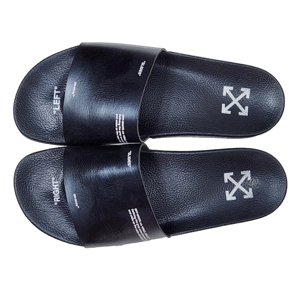 OFF-WHITE 'Slides' Sandals Men's Sz 12 US/45 It Black Leather 2013 Made In Italy - Picture 6 of 16